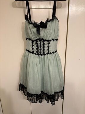 Dolls Kill Mint Green and Black Lace Midi Dress